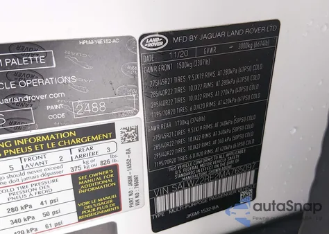 2021 Land Rover Range Rover Sport Svr/Svr Carbon Edition from USA, damaged, VIN SALWZ2RE2MA765097